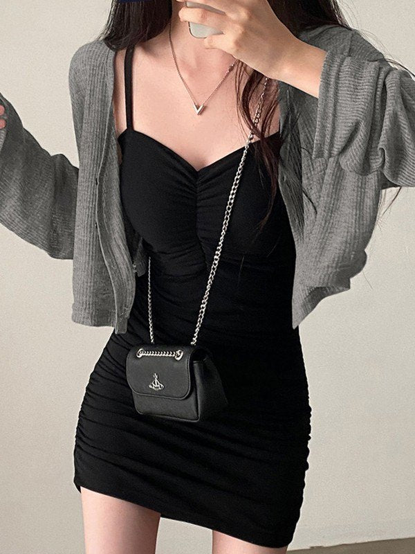 Black Ruched Bodycon Mini Dress
