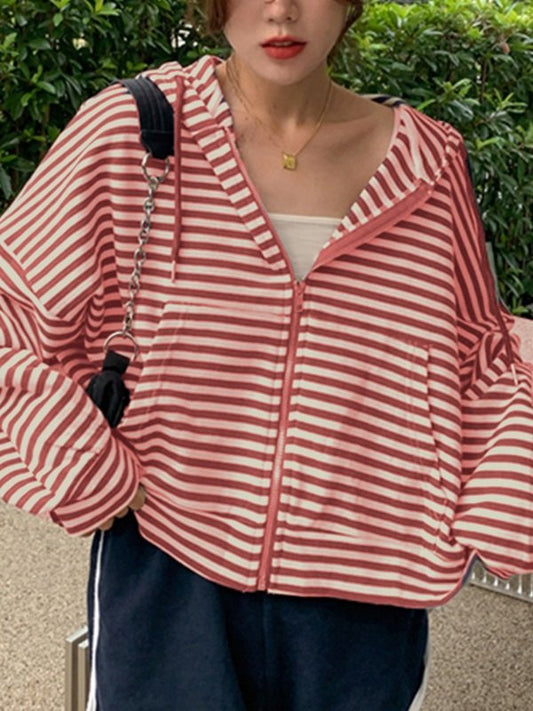 Oversized Vintage Stripe Zip Up Hoodie