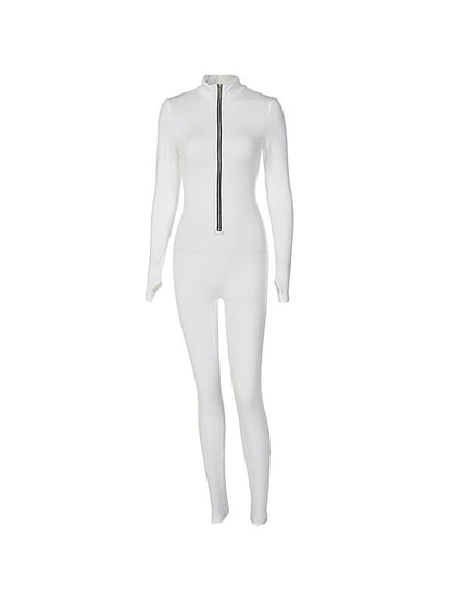 Solid Color Front Zip Skinny Jumpsuit