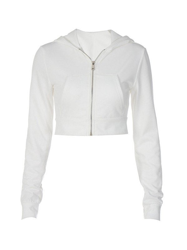 Cropped White Zip Up Hoodie