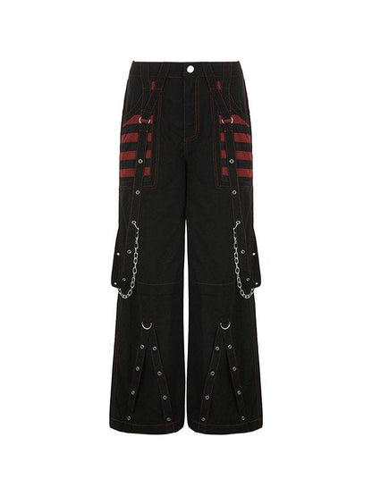 Black Punk Eyelet Strap Cargo Pants