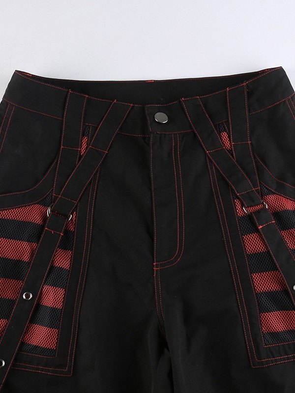 Black Punk Eyelet Strap Cargo Pants