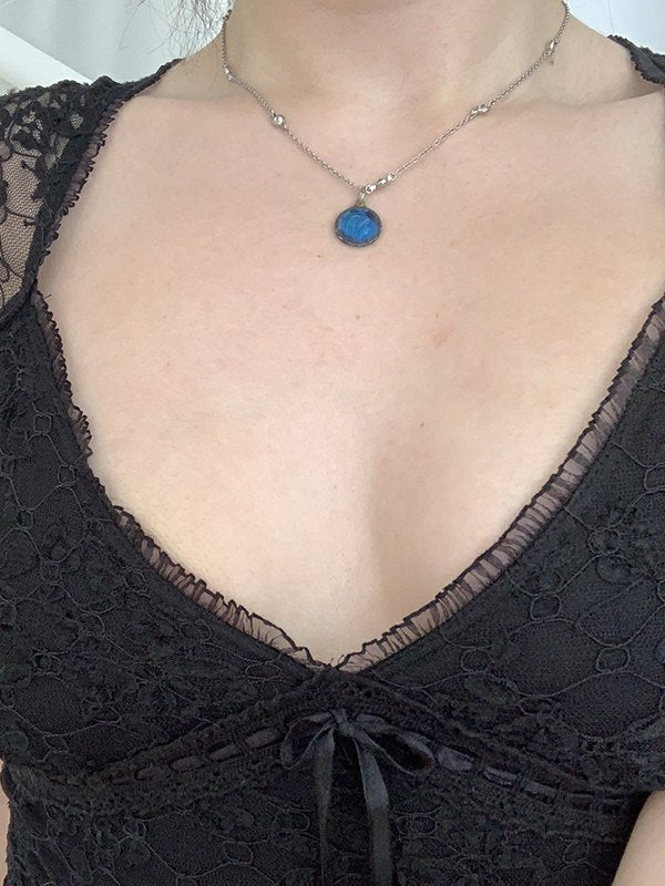 Black Y2k V Neck Tie Front Lace Blouse