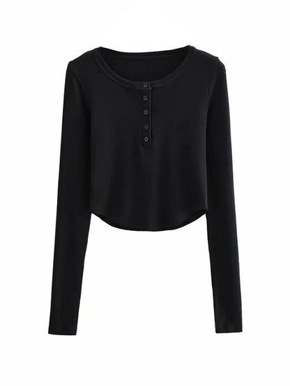 Asymmetric Button Front Knit Crop Top