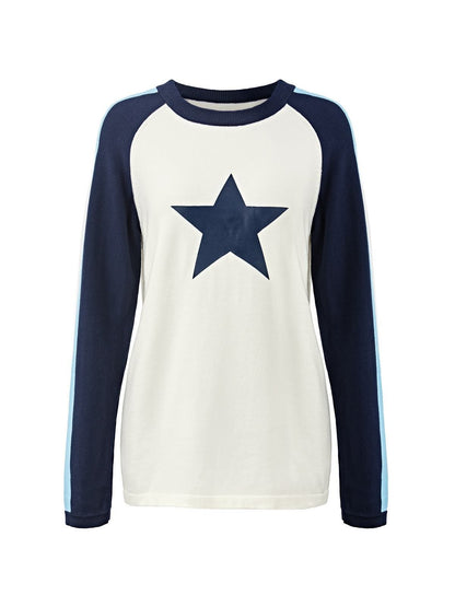 Raglan Sleeve Star Print Pullover Sweater