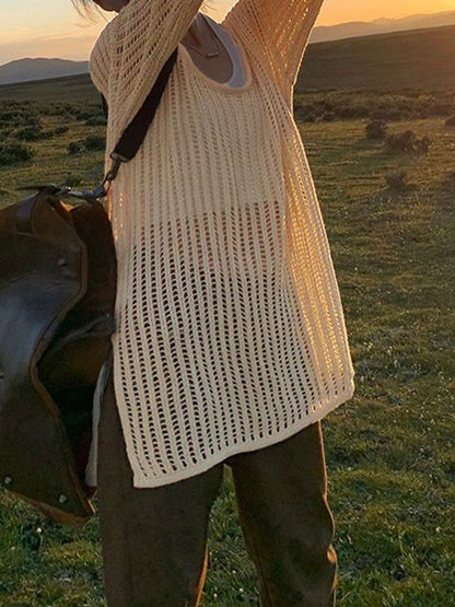 Split Hem Open Knit Top
