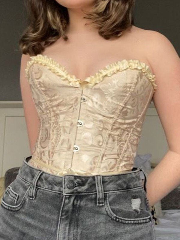 Strapless Jacquard Lace Up Corset Top