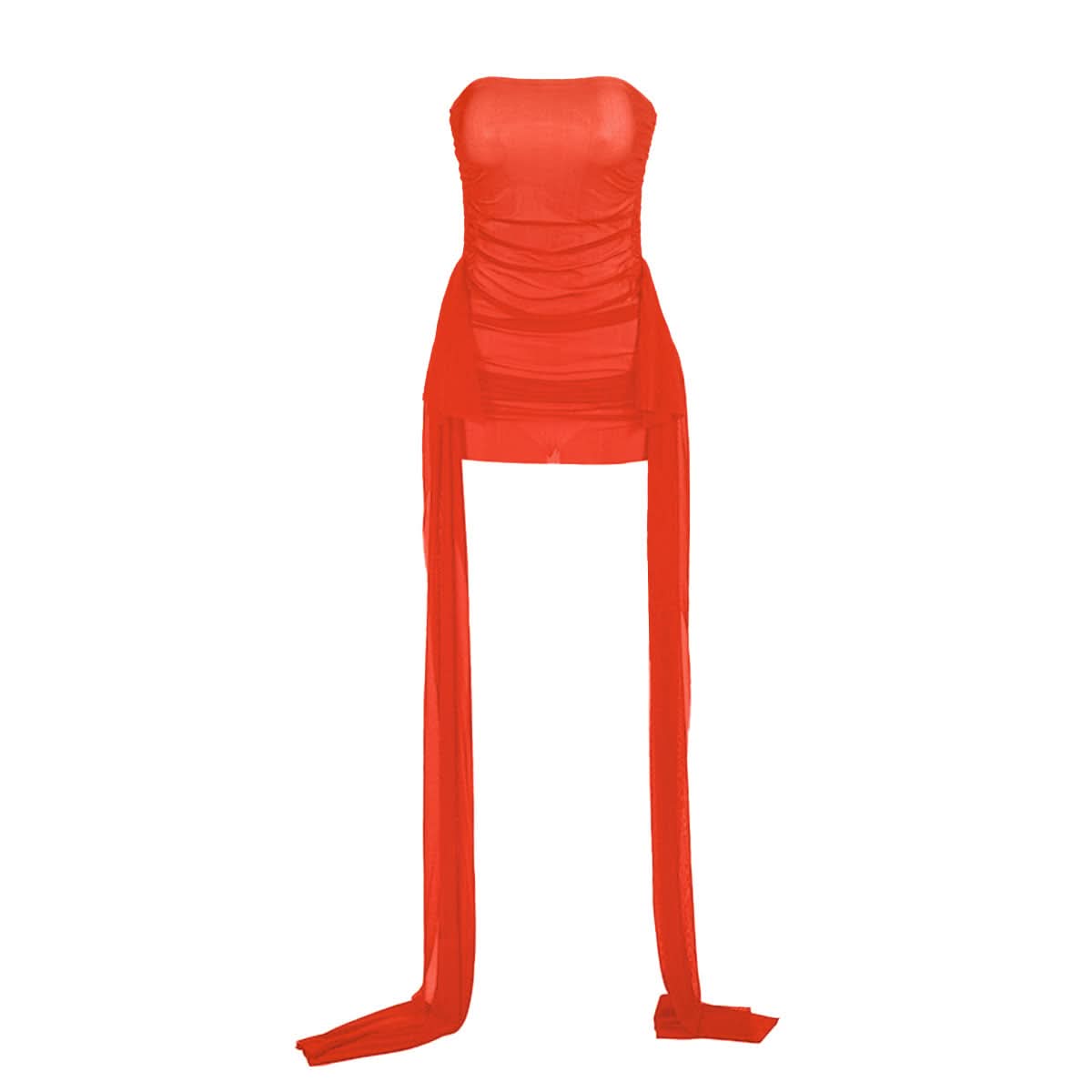 Backless mesh ruched tube mini dress