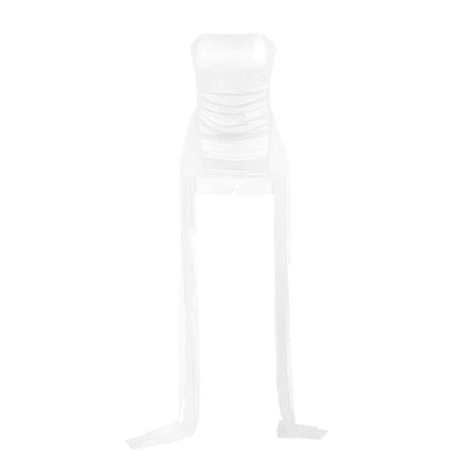 Backless mesh ruched tube mini dress