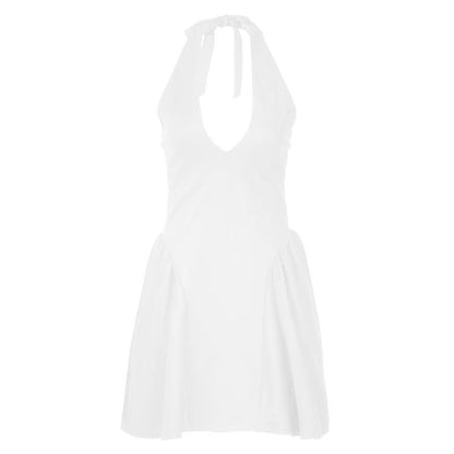 Halter v neck solid backless mini dress
