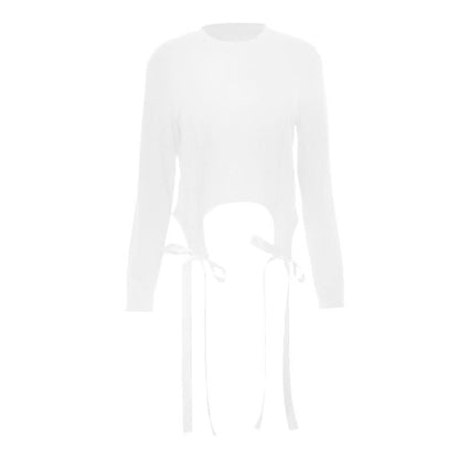 Long sleeve crewneck bowknot solid top