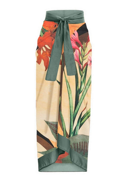 Backless Printed One Piece Swimsuit  Set