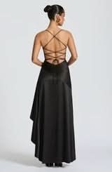 Spaghetti Strap High Low Ruffle Hem Side Slit Bodycon Maxi Dress