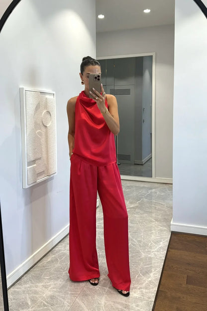 Satin Draped Pants Set