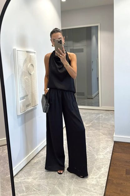 Satin Draped Pants Set