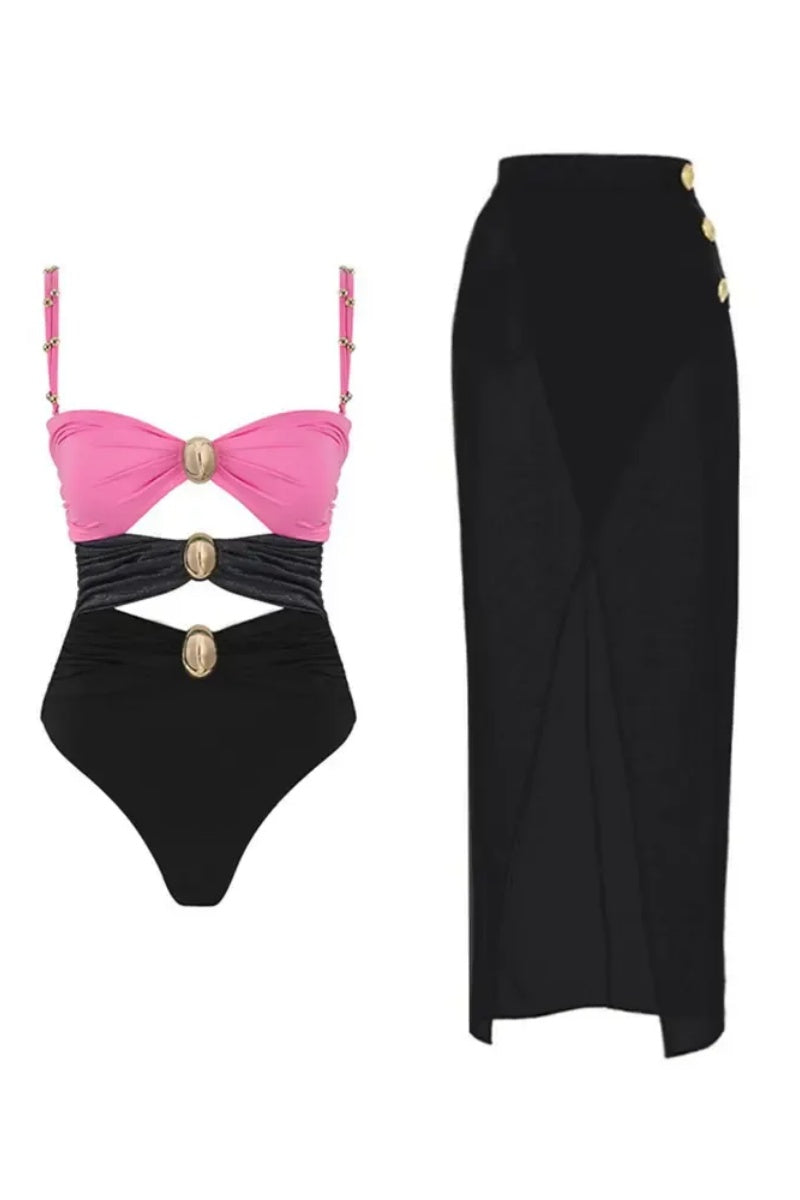 Morandi Colorblock High Waist Swimsuit Set