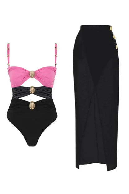 Morandi Colorblock High Waist Swimsuit Set