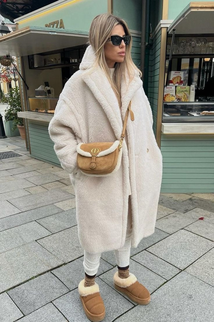 Athalia Double-Breasted Long Teddy Coat