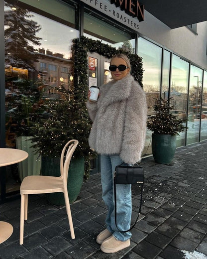 Asuna Faux Fur Jacket in Light Grey