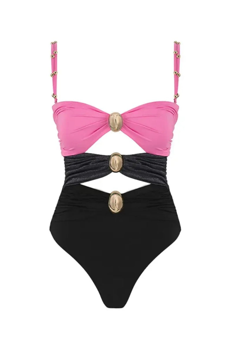 Morandi Colorblock High Waist Swimsuit Set