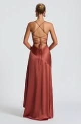 Spaghetti Strap High Low Ruffle Hem Side Slit Bodycon Maxi Dress