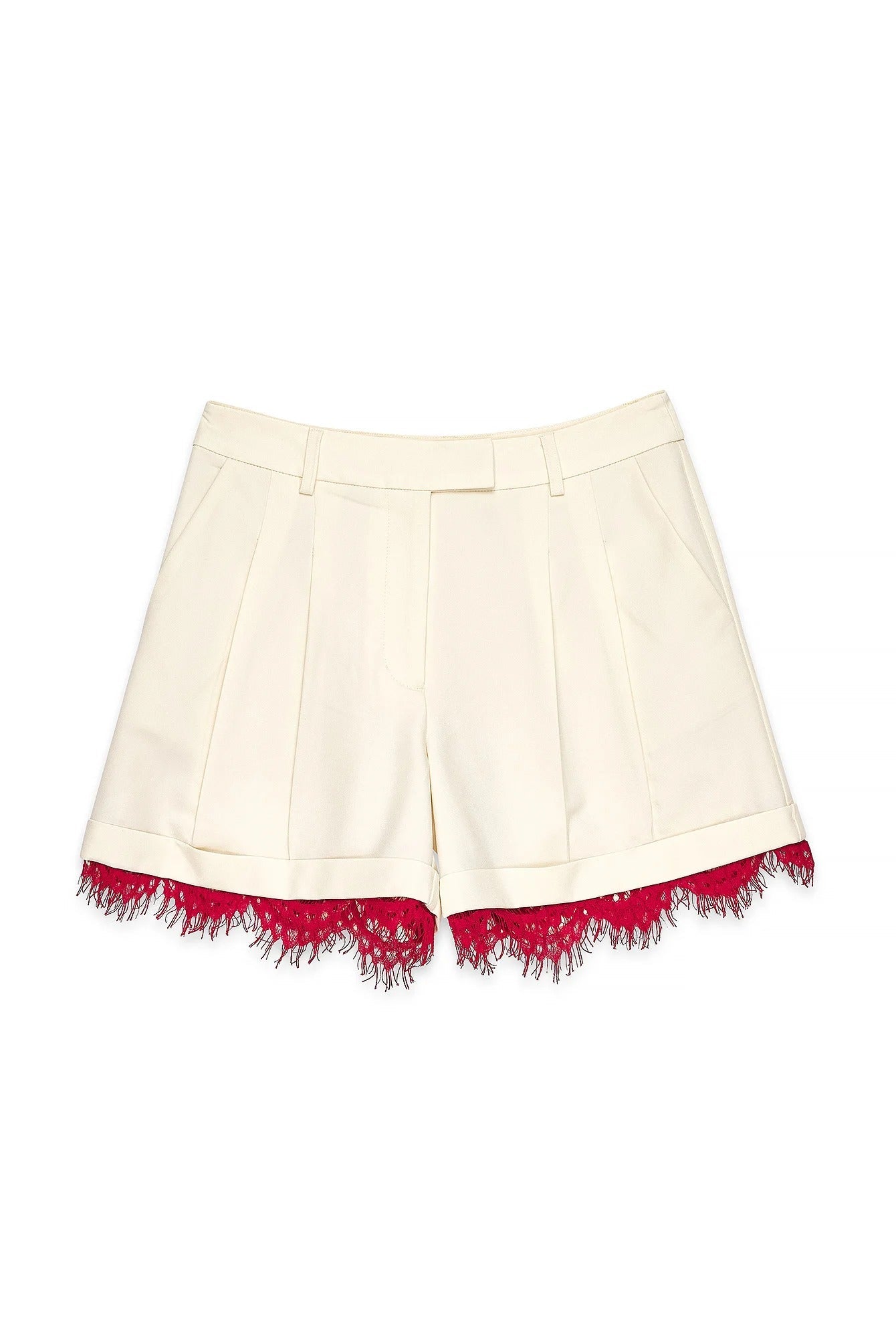 Lace Detail Shorts Set in Off-White
