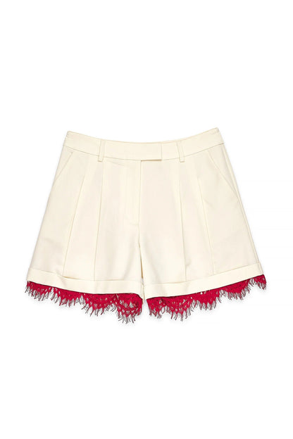 Lace Detail Shorts Set in Off-White