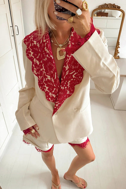 Lace Detail Shorts Set in Off-White