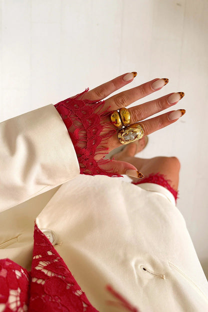 Lace Detail Shorts Set in Off-White