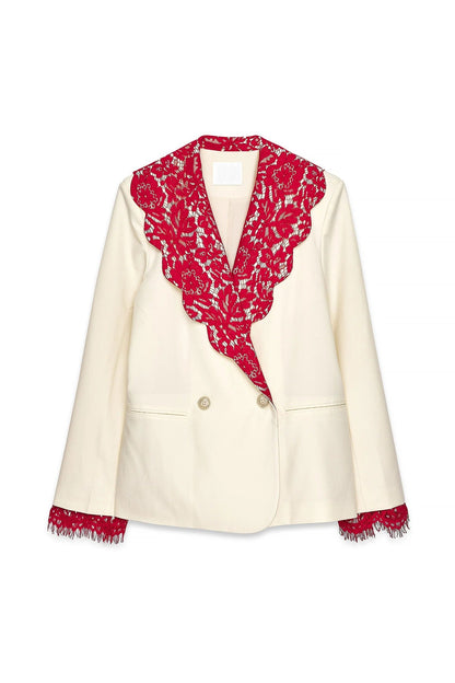 Lace Detail Shorts Set in Off-White