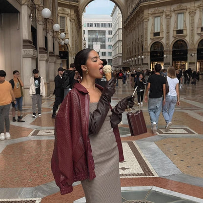 Catalyna Burgundy Faux Leather Jacket