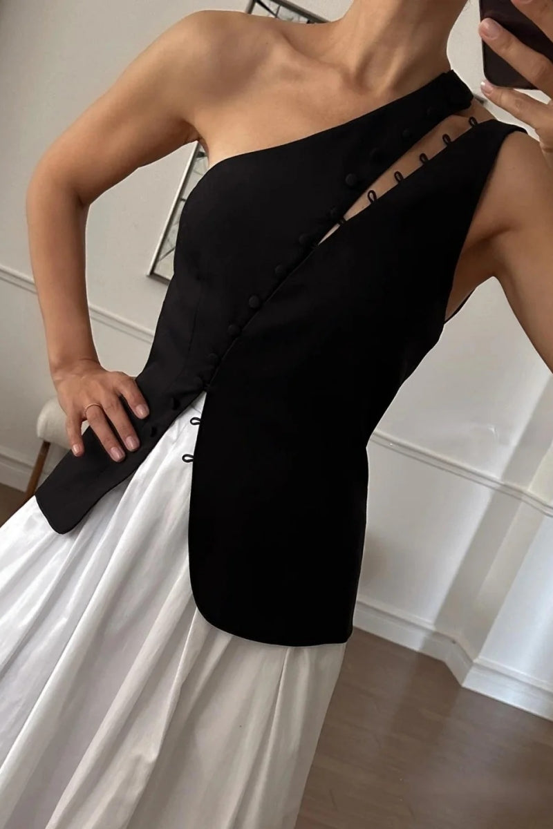 Ascent One-Shoulder Button Detail Top