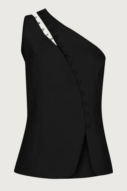 Ascent One-Shoulder Button Detail Top
