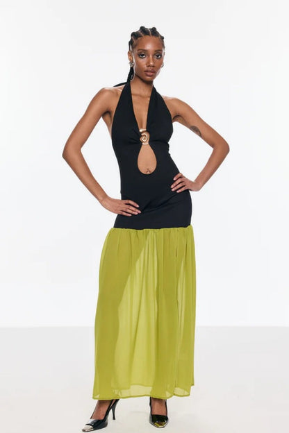 Cutout Halter Neck Backless Split Maxi Dress