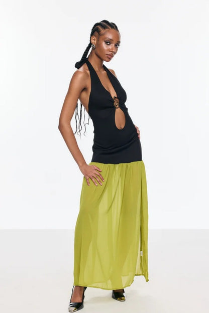 Cutout Halter Neck Backless Split Maxi Dress