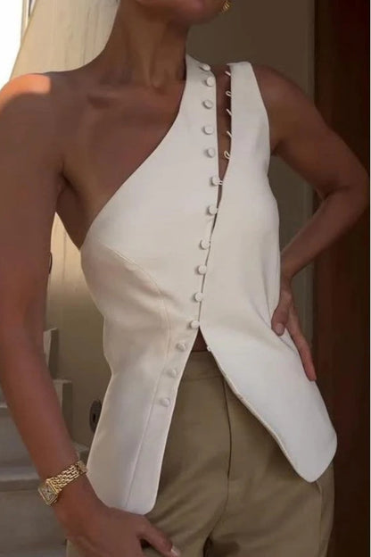 Ascent One-Shoulder Button Detail Top