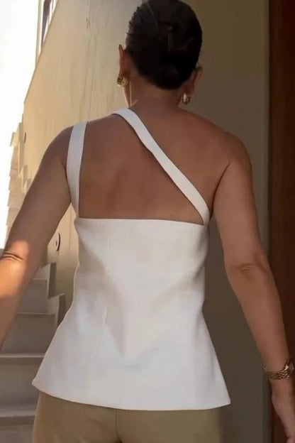 Ascent One-Shoulder Button Detail Top