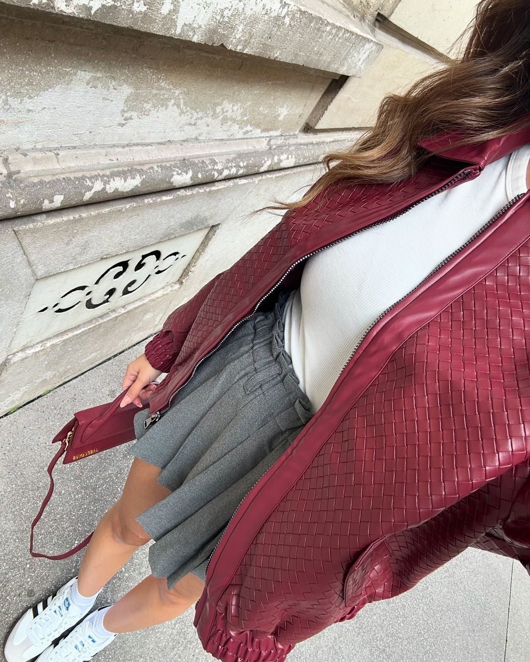 Catalyna Burgundy Faux Leather Jacket