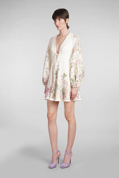 Linen Print Mini Dress