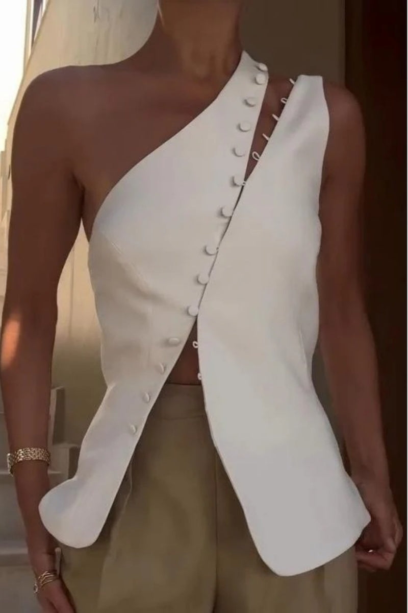 Ascent One-Shoulder Button Detail Top
