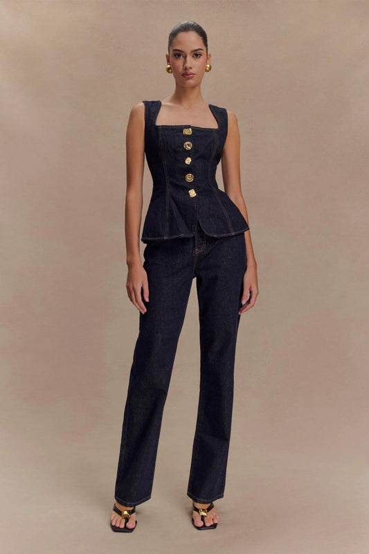 Sleeveless Buttoned Denim Set