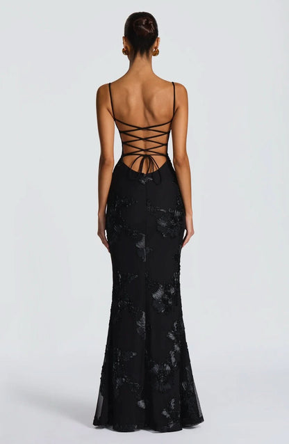 Sweetheart Corset Bodice Spaghetti Strap 3D Floral Embroidered Mesh Mermaid Maxi Gown