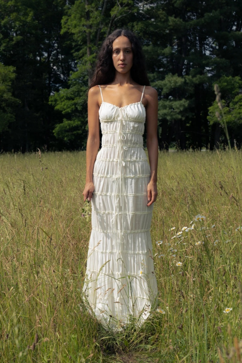 With Thin Straps Pleated Layered Maxi Boho Dress