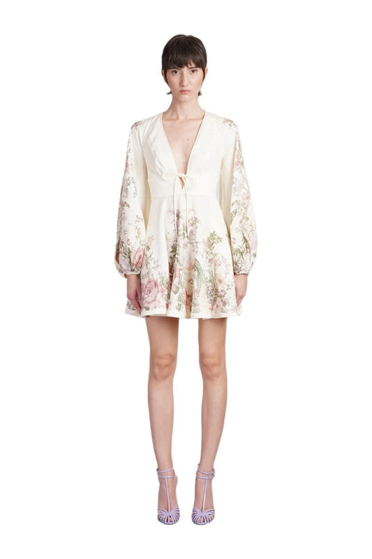 Linen Print Mini Dress