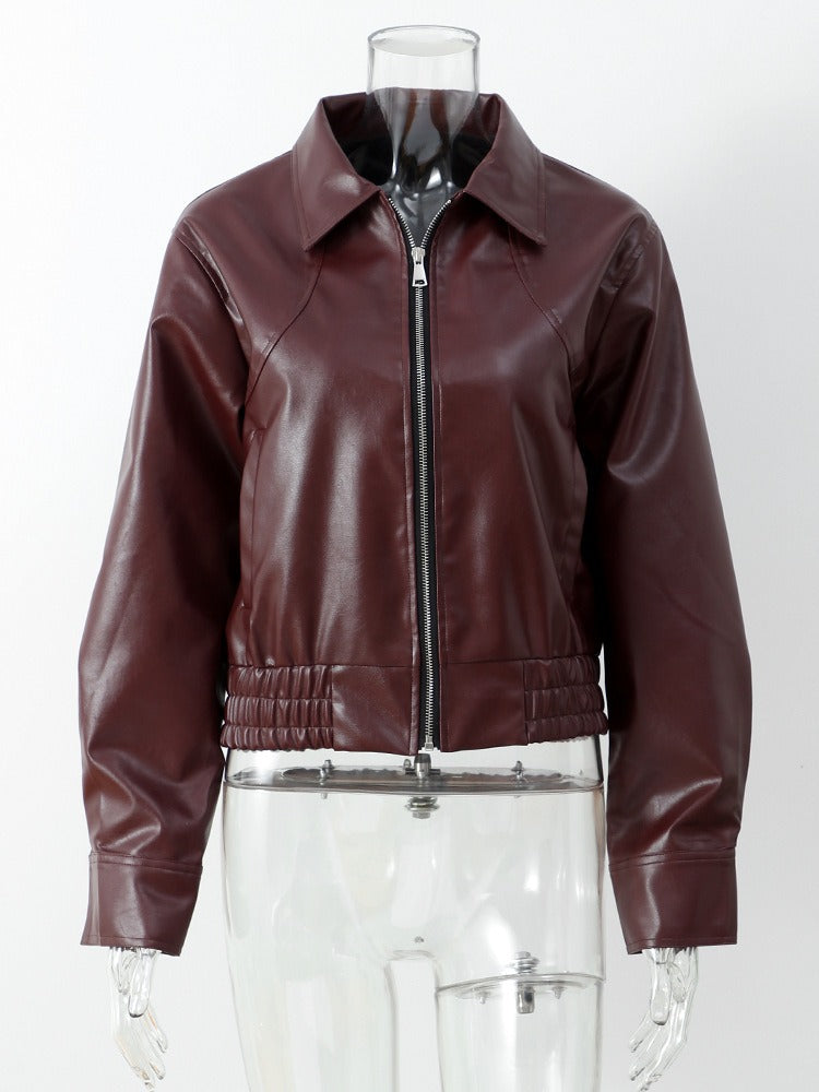 Jesse Burgundy Faux Leather Cropped Jacket