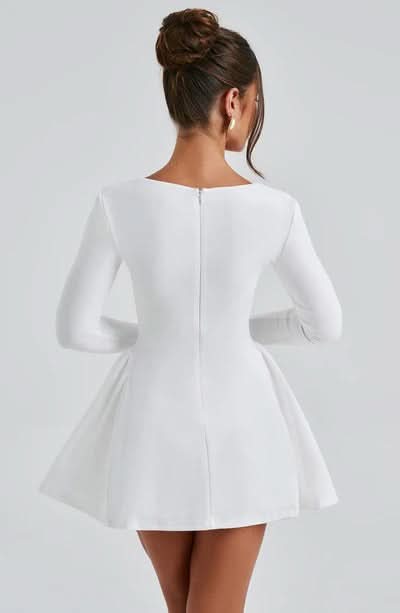 Sweetheart Neck Bow Detail Long Sleeve Fit And Flare Mini Dress