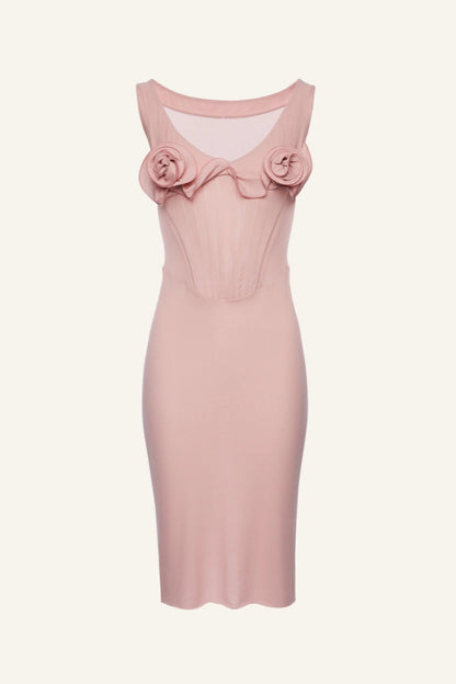 Pink Flower Bustier Midi Dress