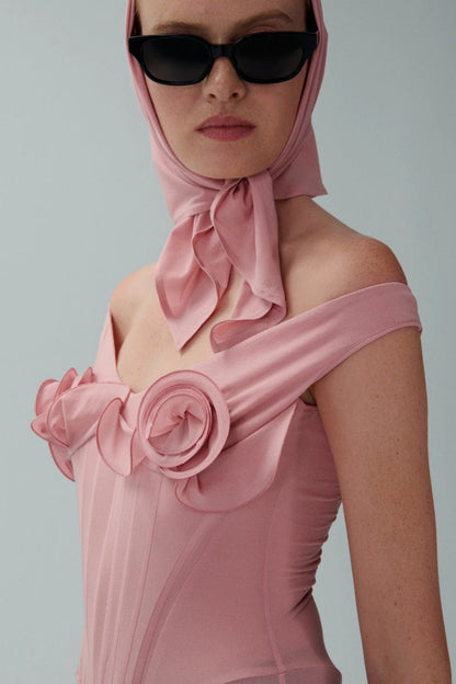 Pink Flower Bustier Midi Dress