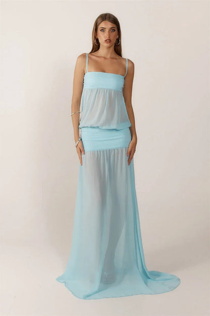 Blue Sheer Maxi Dress
