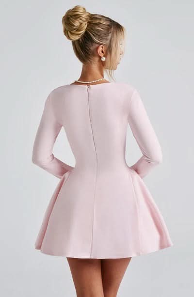 Sweetheart Neck Bow Detail Long Sleeve Fit And Flare Mini Dress